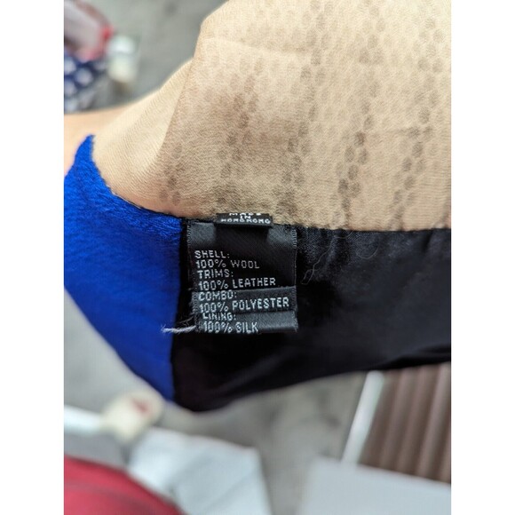 Carmen Marc Valvo Couture Size 6 Blue Colorblock Bodycon Dress Silk Wool Leather - Picture 9 of 9